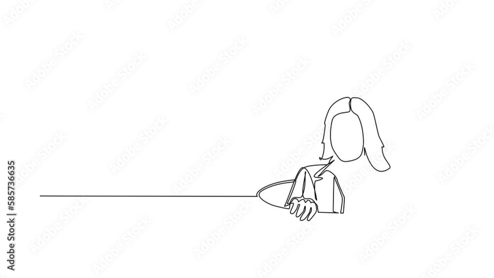Aufkleber animated self drawing of continuous line draw businesswoman emerges from hole. concept of failure to