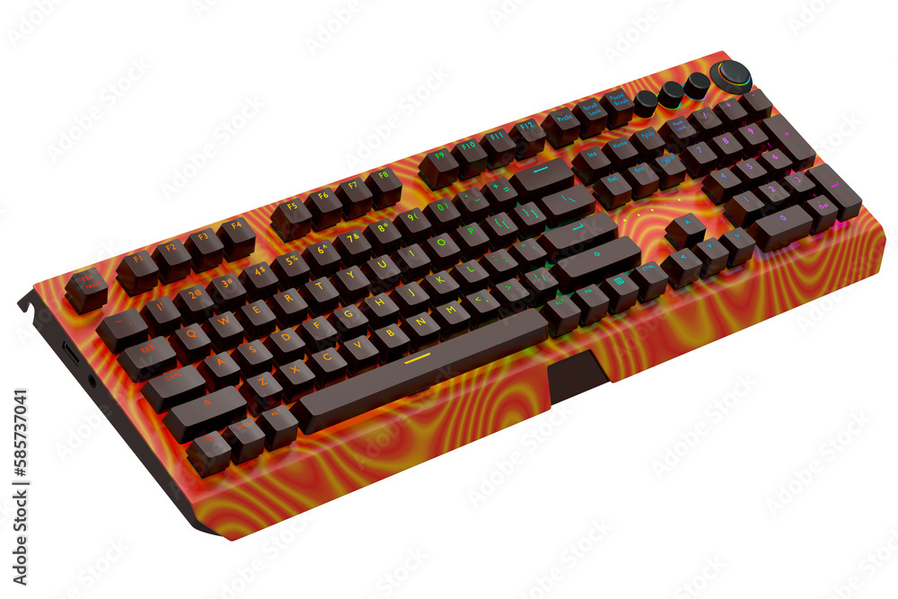Poster realistic computer keyboard with seamless wavy pattern isolated on white
