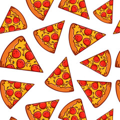 seamless pizza pattern on transparent background. Vector background with food for pizzeria, cafe