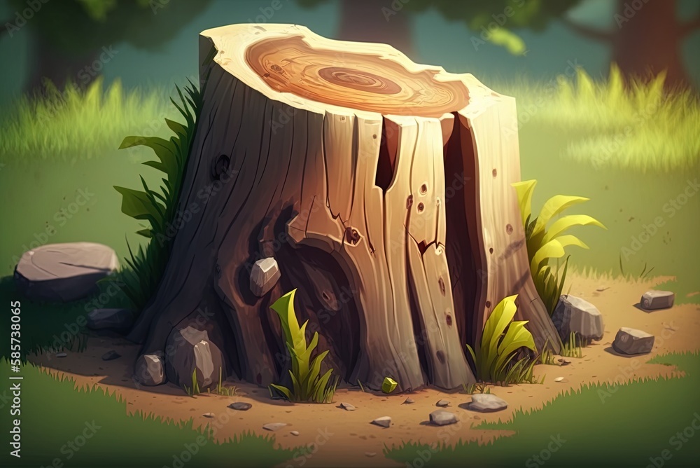 Poster focus on a rotting tree trunk against a hazy backdrop generative ai