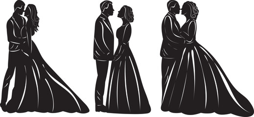 silhouette of bride and groom, wedding vector