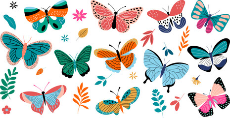 set of butterflies in flat style isolated vector