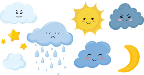 weather characters set in flat style isolated vector