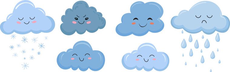 weather characters set of clouds in flat style isolated vector