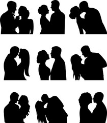 silhouette portrait of man and woman, vector set