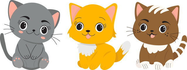 set of kittens in flat style isolated vector