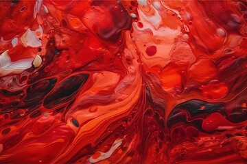 vibrant red and black abstract painting up close. Generative AI
