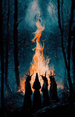 coven of witches around a campfire Generative AI
