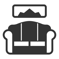 Soft sofa and picture on the wall - icon, illustration on white background, glyph style