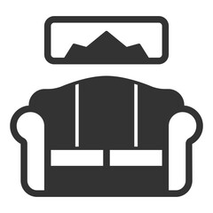 Soft sofa and picture on the wall - icon, illustration on white background, glyph style
