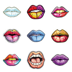 Lips Flat Icon Set Isolated On White Background