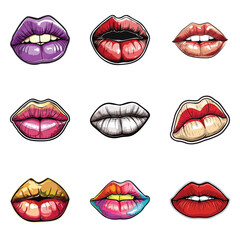 Lips Flat Icon Set Isolated On White Background