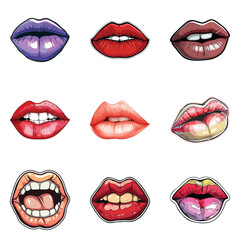 Obraz premium Lips Flat Icon Set Isolated On White Background