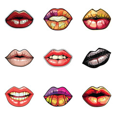 Lips Flat Icon Set Isolated On White Background