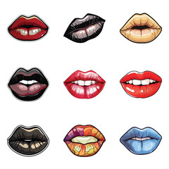 Lips Flat Icon Set Isolated On White Background