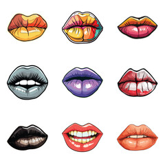 Lips Flat Icon Set Isolated On White Background