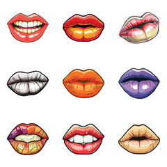 Lips Flat Icon Set Isolated On White Background