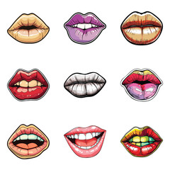 Lips Flat Icon Set Isolated On White Background