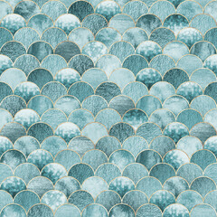 Mermaid fish scale wave japanese seamless pattern © Olga