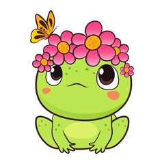 Cute baby frog in cartoon style. Vector illustration.