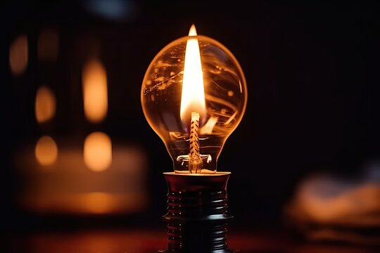 Concept with electric light bulb and candle on black background.
