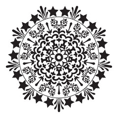 Mandala Pattern Stencil doodles sketch, Hand drawn element. Black and white. Vector illustration