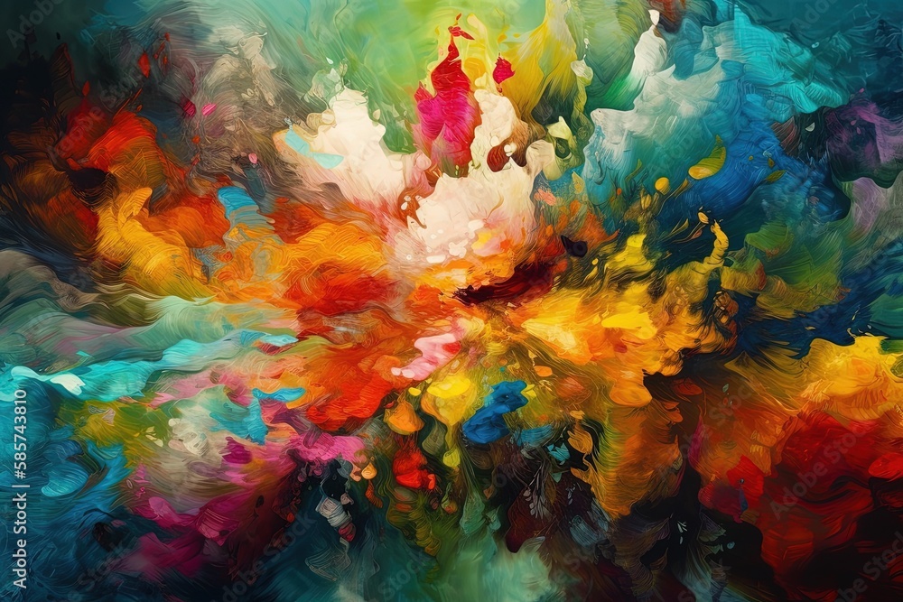 Poster an abstract painting with colorful shapes and patterns. generative ai