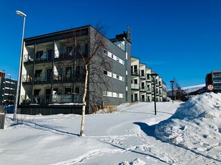 apartment blocks in winter