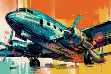 an airplane on a vibrant and dynamic background. Generative AI