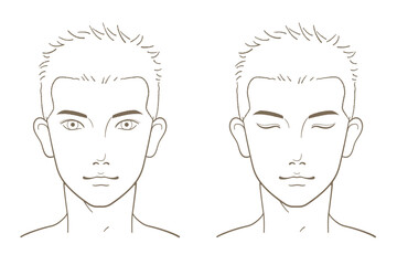 若い男性の顔の線画イラスト