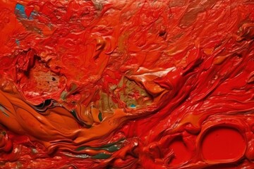 an abstract painting with dominant red and green colors. Generative AI