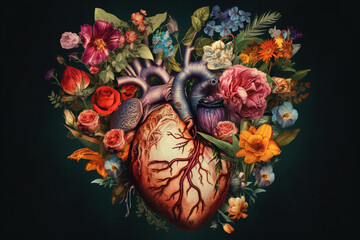 Naklejka premium Blooming Love: A Joyful Heart of Spring Flowers Concept. Ai generated