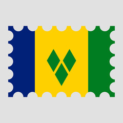 Postage stamp with Saint Vincent and the Grenadines flag. Vector illustration.