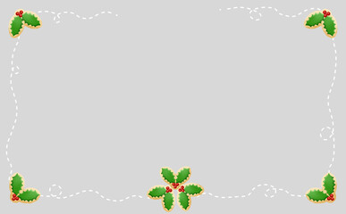 クリスマス☆ミシン目入りイラスト素材 柊アイシングクッキーのフレーム グレー背景 色違い・差分有