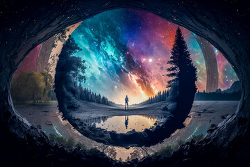 Paysage fantastique, fantasmagorique, imaginaire symbolisant l'univers - Générative IA