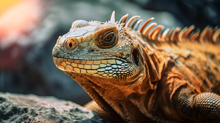 Fototapeta premium Close-up of an iguana sunning itself on a rock in the Galapagos Islands, made with generative ai