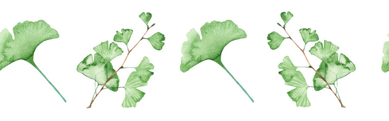 Watercolor frame - illustration with green leaves and branches and golden elements, for wedding stationery, congratulations, wallpapers and more on white bacground.