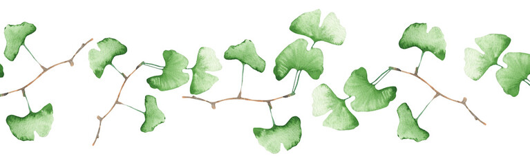 Watercolor frame - illustration with green leaves and branches and golden elements, for wedding stationery, congratulations, wallpapers and more on white bacground.
