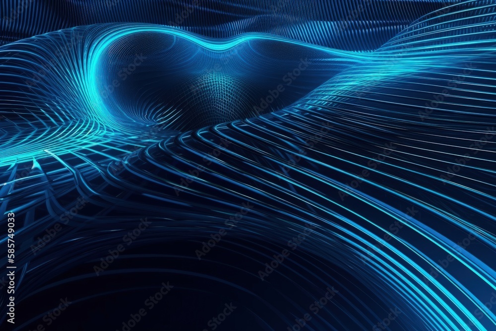 Poster blue abstract background with fluid lines and curves. generative ai