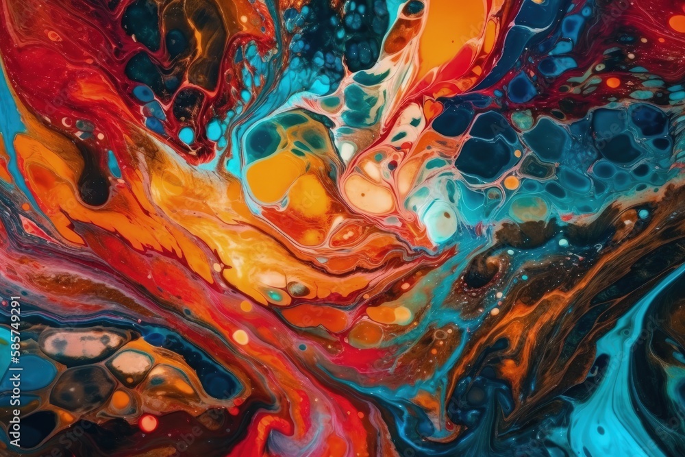 Poster an abstract painting with vibrant colors and unique shapes. generative ai