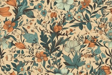 vibrant and colorful floral wallpaper pattern. Generative AI