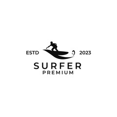 Vector man surfing logo design concept illustration idea