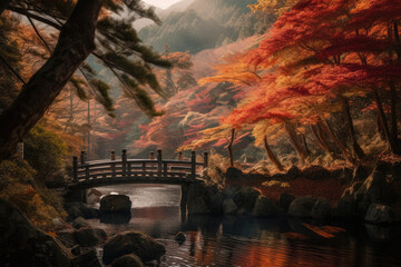 Fototapeta na wymiar japan landscape at autumn, generative AI