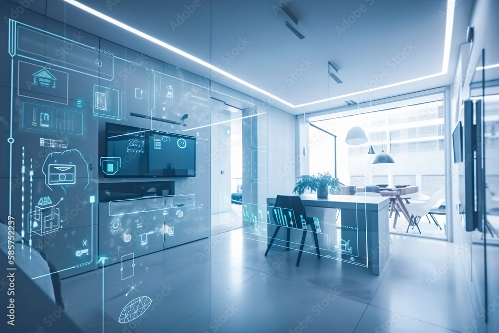 Poster modern smart home management system using augmented reality , smart building , the smart home is iso