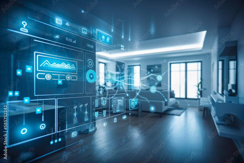 Poster modern smart home management system using augmented reality , smart building , the smart home is iso