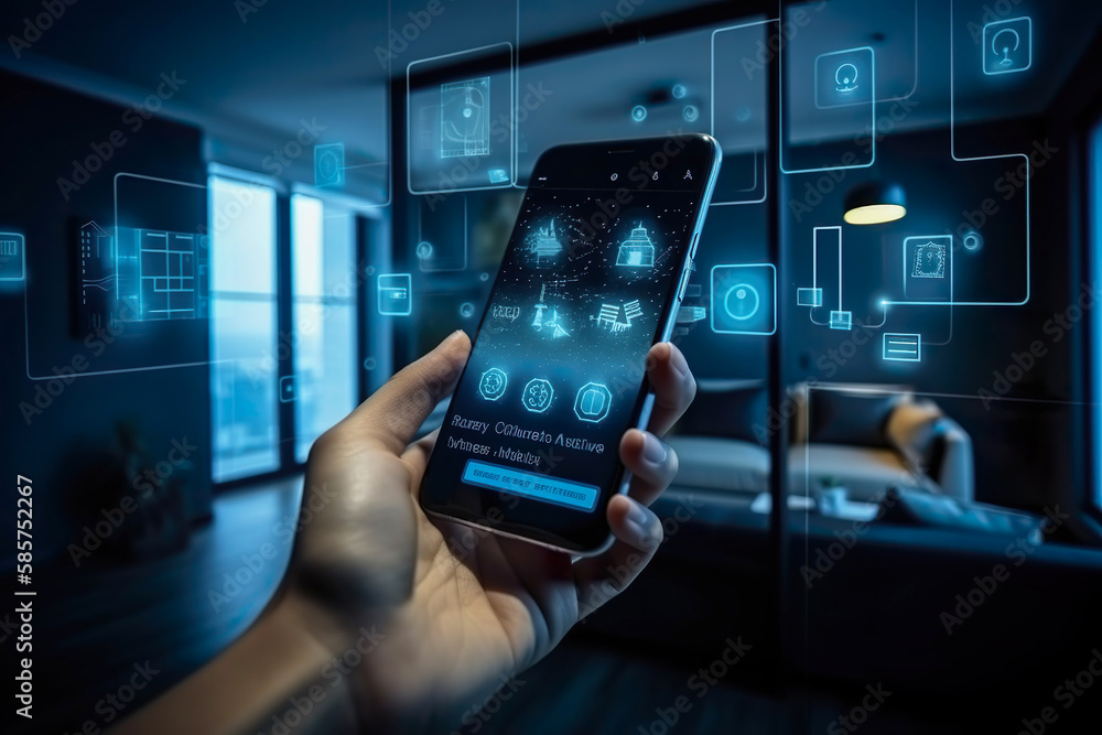 Poster modern smart home management system using augmented reality , smart building , the smart home is iso
