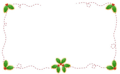 クリスマス☆ミシン目入りイラスト素材 柊アイシングクッキーのフレーム 白背景 色違い・差分有