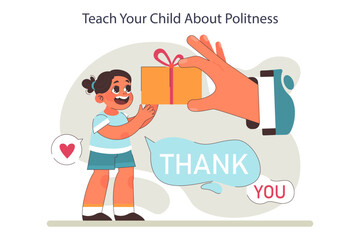 Parenting advice. Parents educating about good manners. Little child learning