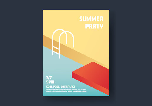 Summer Party Poster Template with Pool