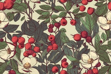 floral pattern featuring red and white flowers and leaves. Generative AI